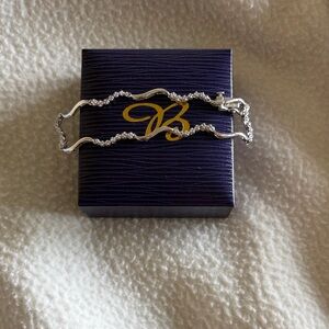 Sterling Silver Wave & Diamond Women's Bracelet - Silver